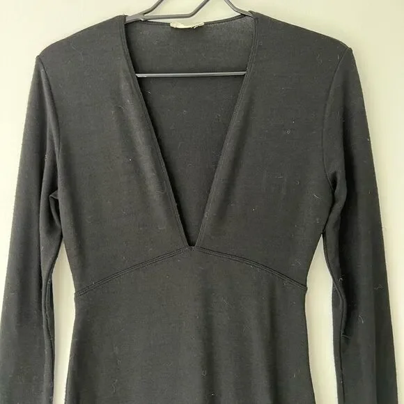 Aritzia Wilfred Free Abby Dress Black Deep Plunge Long Sleeve - Picture 10 of 10